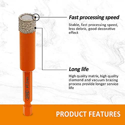 BGTEC Dry Diamond Drill Bits 5pcs 6mm 6mm 8mm 10mm 12mm with Quick Change Hex Shank for Granite Marble Porcelain Tile Ceramic - size: 1/4"+1/4"+5/16"+3/8"+1/2"