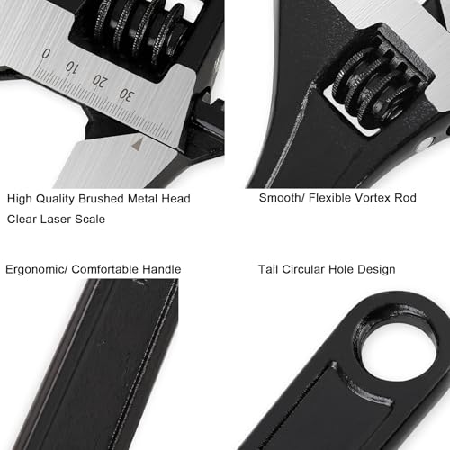 Adjustable Wrench 10 Inch Heavy Duty Wide Jaw Opening Wrench for Automotive Plumbing Household Garage Repair - size: 10inch