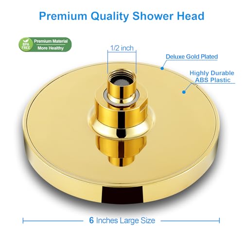 6" High Pressure Rain Shower Head, Luxury Gold Plated Finish - color: Deluxe Gold, size: 6 Inch Round (1 PCS)