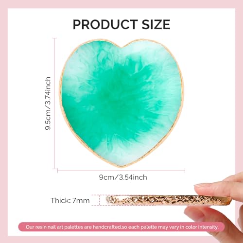 MelodySusie 1PC Heart Shape Resin Nail Art Palette, Professional Color Mixing Board for Gel Polish, Acrylics, Pigment Blending, Salon and DIY Makeup Artist Tool, Green - color: Green Heart Without Spatula