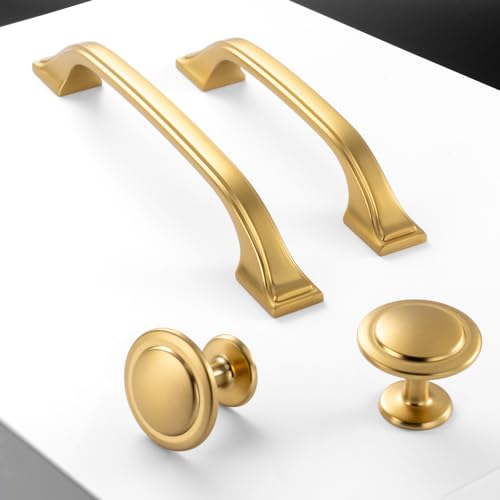 Brushed Gold Cabinet Pulls 3-3/4 Inch Drawer Pulls 10 Pack 8222 - color: Brushed Gold, size: 3-3/4 Inches, style: 10 Pack Arch Pull