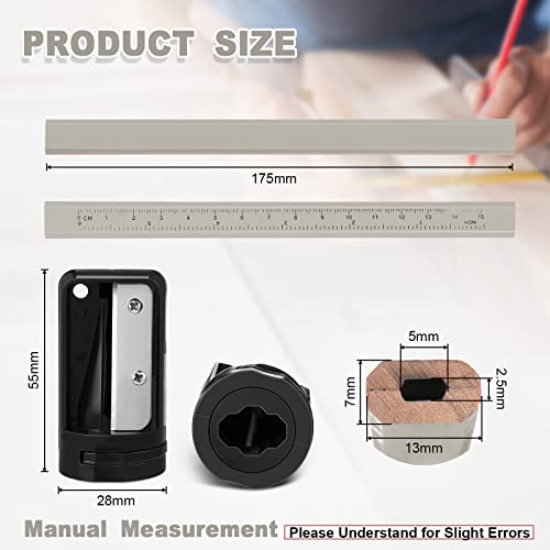 Honoson 200 Pcs Flat Construction Pencils with Printed Ruler Wood Graphite 2 Pcs Carpenter Pencil Sharpener for Woodworking Marking Tool(White) - color: White