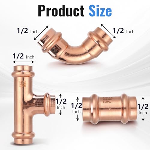 (15-Pack YVSKM) 1/2" Press Fittings Assortment Kit – 5 Tee + 5 Coupling + 5 Elbow with Stop, Zero Lead, Fits 1/2 Inch Pipe Systems for Water Lines, Heating Loops, Repair & Upgrade Projects - style: 1/2 Inch 15-Pack