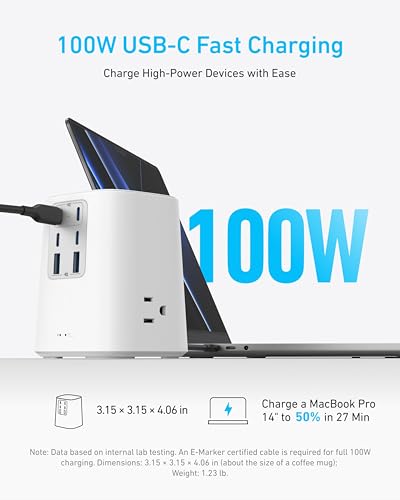 Anker Desktop Charger, 9-in-1 Power Strip with 300J Surge Protector, 100W - color: White