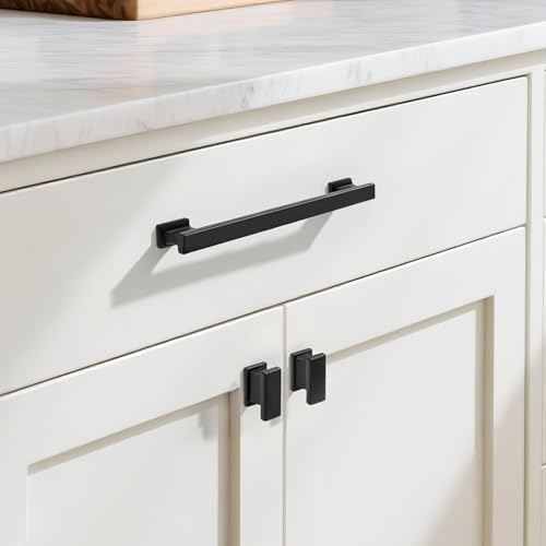 KNOBWELL 6 Pack Matte Black Solid Cabinet Pulls 6-3/10 Inch(160mm) Hole Center Kitchen Cabinet Handles,Cabinet Hardware for Cupboard Drawer Pulls - color: Matte Black, size: Hole Center：6-3/10 inch（160mm）