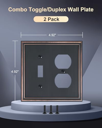 2-Pack Zinc Alloy Combo Toggle/Duplex Light Switch Cover Plate - color: Aged Bronze, size: 1 Toggle/1 Duplex 2PK