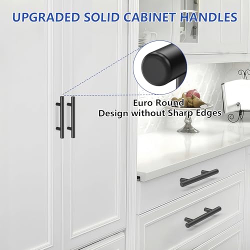 Plustool 60Pack Matte Black Cabinet Handles, 3''Hole Centers Kitchen Drawer Pulls, Stainless Steel Dresser Hardware for Kitchen Bathroom Bedroom - 5''Overall Length - color: Matte Black