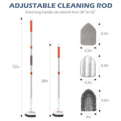 SetSail Tile Tub Scrubber Brush 3-in-1 Shower Scrubber with Long Handle - color: Orange, size: 2 Pads