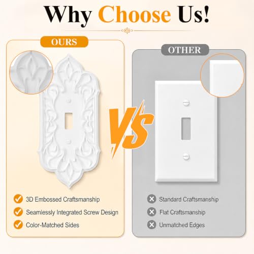 2 Pcs Baroque Decorative Light Switch Covers, White Plastic - style: Switch Cover