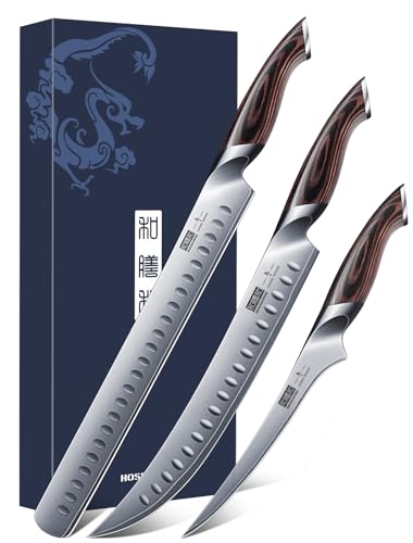 HOSHANHO Carving Knife Set 3PCS, Japanese Brisket Slicing Knife Sets - size: 12"