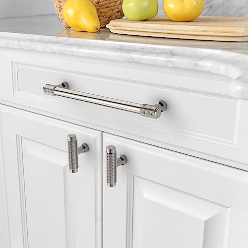 Amerdeco 10 Pack Brushed Satin Nickel Knurled Cabinet Pulls - 6.3 Inch(160mm) Hole Center Kitchen Cabinet Handles Drawer Pulls Hardware ZH0034 - color: Brushed Satin Nickel, size: 6.25"/160mm Hole Center