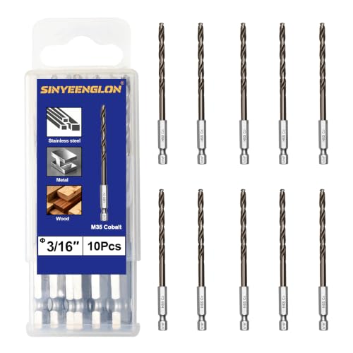 3/16 Cobalt Drill Bit for Metal and Hard Steel(10Pcs),Hex Shank Quick Change M35 HSS Twist Impact Drill Bit Set,with Storage Case - size: 3/16(10pcs)