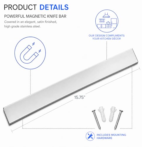 Modern Innovations 16 Inch Stainless Steel Magnetic Knife Bar with Multi-Purpose Functionality as a Knife Holder, Knife Strip, Magnetic Tool Organizer, Art Supply Organizer & Home Organizer - size: 16 Inch
