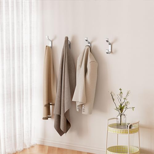 Coat Hooks Wall Mount,Heavy Duty Wall Hooks for Backpack,Towel,Silver 4 Pcs - color: Silver, size: 4 Pack