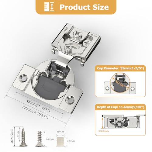 FURNIWARE 20 Pieces Soft Closing Cabinet Hinges, 1/2 inch Overlay Cabinet Hardware Hinges Nickel Plated- 105 Degree - color: Satin Nickel - 20 Pack, size: 1/2 Inch