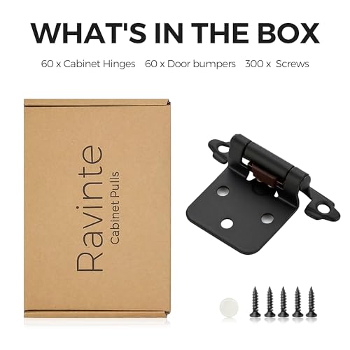 Ravinte Matte Black Cabinet Hinges, 1/2 Inch Overlay, 60 Pack (30 Pairs) - color: Black