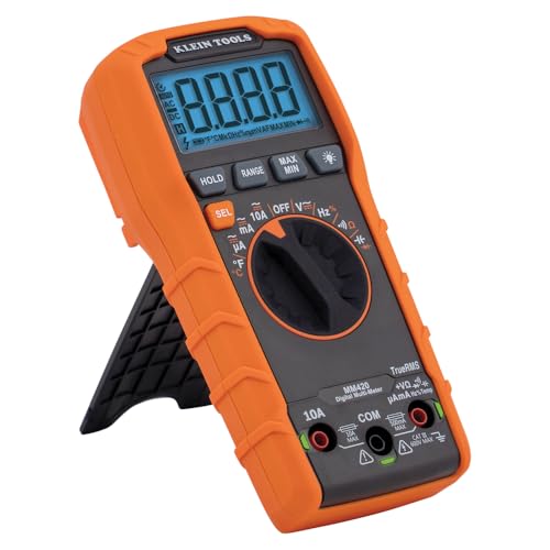Klein Tools MM420 Digital Multimeter, Auto-Ranging TRMS Multimeter, 600V AC/DC Voltage, 10A AC/DC Current, 50 MOhms Resistance - size: Auto-Ranging