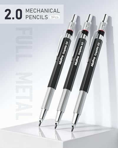 Nicpro 2mm Metal Mechanical Pencil Set with Case, 3PCS - size: 3 Pack