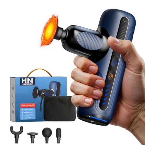 Massage Gun with Heat Therapy, Deep Tissue Mini Muscle Massager - color: Blue
