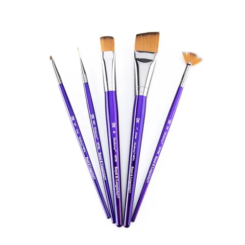 Royal & Langnickel Moderna, 5pc Angular Variety Brush Set for All Painting Mediums, Includes - Stroke, Angular, Fan & Spotter Brushes Purple - style: Angular Variety