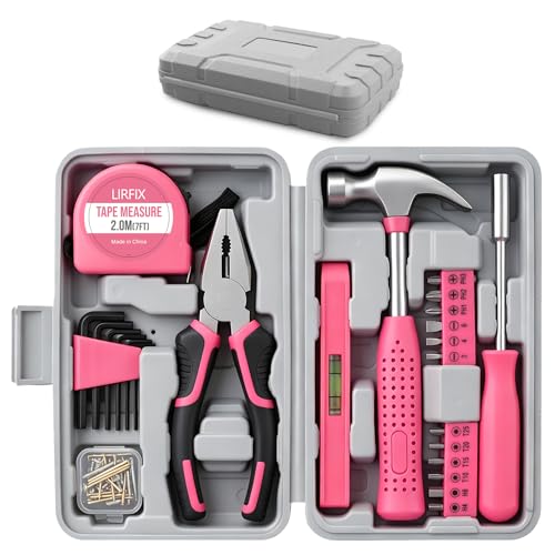 24PCS Mini Compact Pink Household Hardware Tool Set, Beginner Basic DIY Small Repair Tool Kit for Women, Home Assembly Mainten ance Hand Tools, Premium Gift Set for Household Daily Repairs ﻿