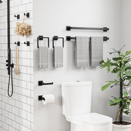 10-Pieces Matte Black Bathroom Accessories, 24 Inch Bathroom Hardware Set - color: Matte Black, size: 26 Inch (10 Pieces)