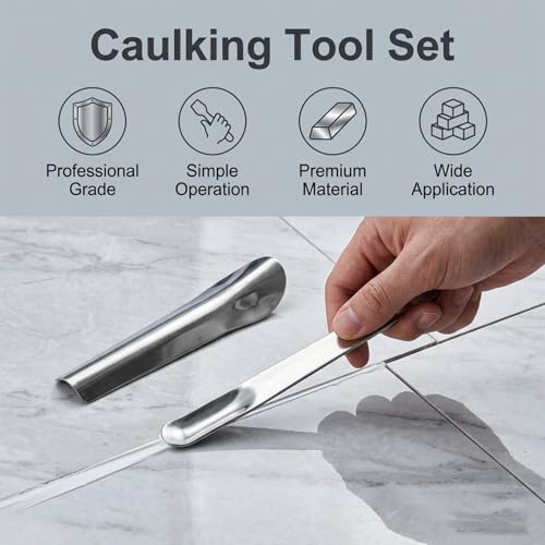 2 Pack Caulking Tool Kit, Metal Caulk Remover & Grout Cleaning Scraper, Silicone Finishing Tools for Wall Tile Gaps, Inside and Outside Corner Sealing Application, Bathroom Kitchen Shower Repair