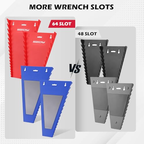 4-Pack Magnetic Wrench Organizer, 64-Slot Premium Wrench Rack Holder Tool Trays for Toolboxes Drawer Storage, SAE (1/4" - 1-1/16") & Metric (6mm - 24mm) - style: 64-Slot Value Pack / 4-Pack