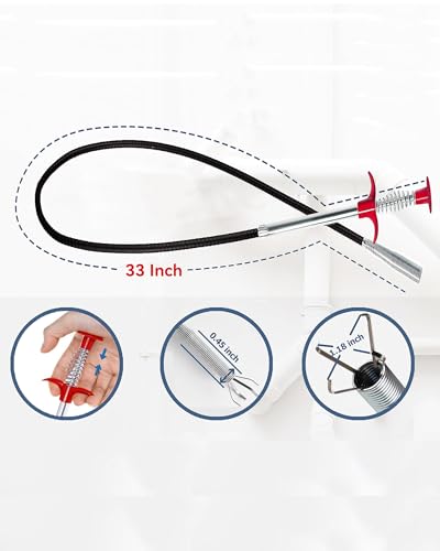 Drain Snake,33 inch Flexible Grabber Claw Pick Up Reacher Tool,Drain Clog Remover - Gutter Cleaning Tools for Home Sink, Bathroom Tub,Drain, Toilet, Tight Spaces - style: 33"