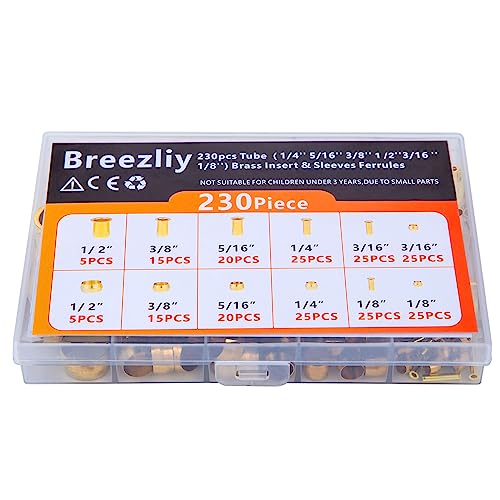 Compression Fittings Assortment kit-6 Sizes(1/8"3/16" 1/4" 5/16" 3/8" 1/2") Brass Compression Sleeves Ferrules & Insert,used to connect lines for air,water,fuel,oil and inert gases - size: 230 pcs, 1/8", 3/16", 1/4", 5/16", 3/8", 1/2"