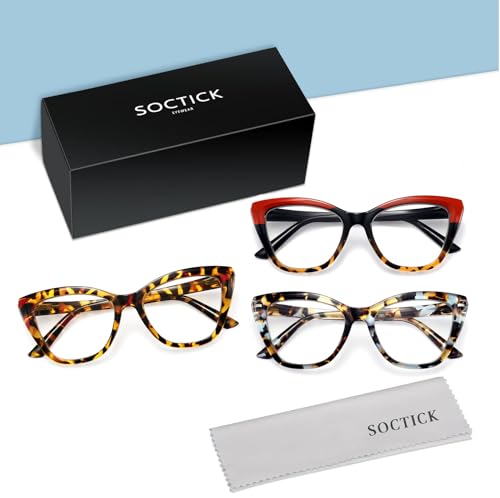 3 Pack Oversized Reading Glasses for Women with Spring Hinge - color: 3 Pack Mix C3*