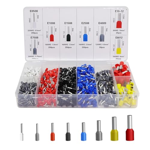 Fidioto 1200pcs Wire Ferrules Terminals Kit, AWG 22-8 Terminal Connector Wire Insulated Cord Pin Ends Terminals for Electric, Industrial, Power Control System, etc. - size: 1200 pcs
