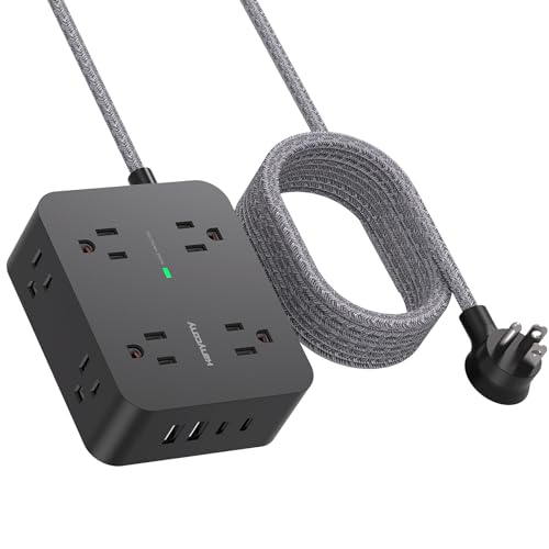 HANYCONY 6Ft Surge Protector Power Strip USB C, 1080J, 8 Outlet Extender - color: Black, size: 6ft