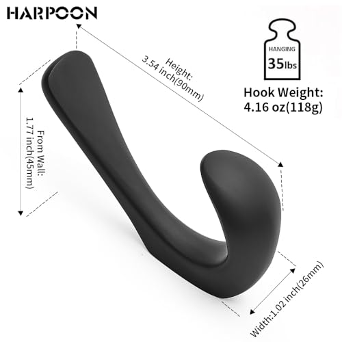 HARPOON 5 Pack Heavy Duty Hook, 3.5 Inch Wall Mounted Rustproof Coat Hook, Utility Hooks for Coat, Scarf, Bag, Towel, Key, Cap, Cup, Hat, Oil Rubbed Bronze - color: Oil Rubbed Bronze