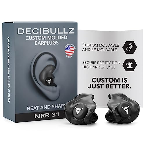 Decibullz Custom Molded Ear Plugs, 31dB NRR Shooting Ear Protection (Black) - color: Black