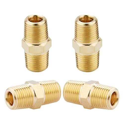KOOTANS 1/8 NPT x 1/8 NPT Male Solid Brass Hex Nipples, 4PCS - size: 1/8 NPT x 1/8 NPT (O.D x O.D: 3/8'' x 3/8'')