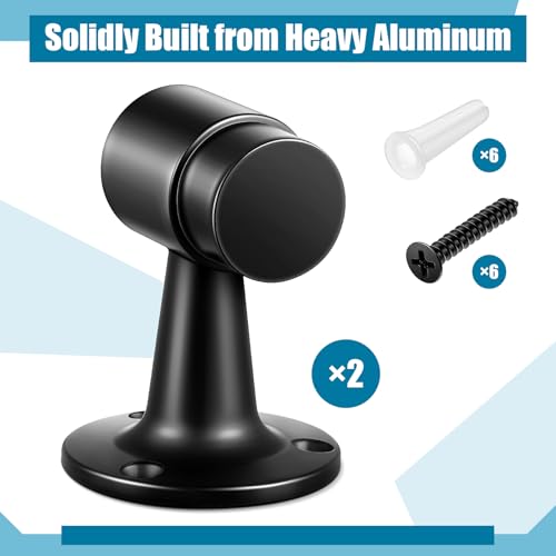 Yaocom 2 Pack Heavy Duty Floor Mounted Door Stop 3 in Aluminum Commercial Grade Door Stopper with Rubber Bumper & Stainless Steel Screws (Black) - color: Black