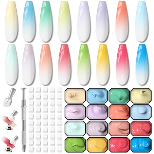 Ombre Gel Polish Palette,16Colors Pat Gel Paint Nail Art Kit Sponge Patting - color: 16 Colors G