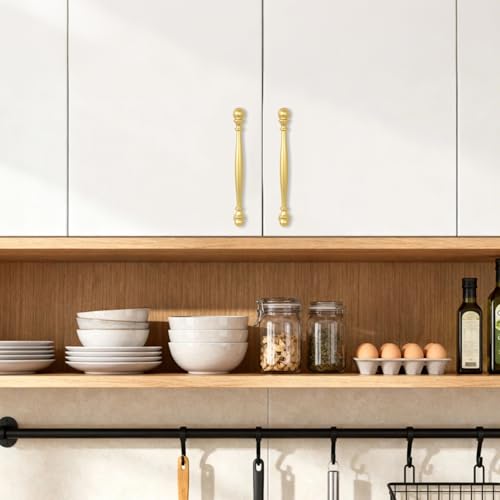 10 Pack 6-1/4 Inch(160mm) Kitchen Cabinet Handles Brushed Gold Cabinet Pulls Zinc Alloy Drawer Pulls Solid Kitchen Hardware - color: Brushed Gold, size: 6-1/4'' Hole Center(160mm)