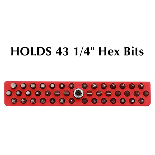 EMENTOL 1/4" Magnetic Bits Holder - Red, 43PCS Hole, Bit Organizer with Strong Magnetic, Magnetic Bits Organizer - color: Red, size: Hex Bit Holder