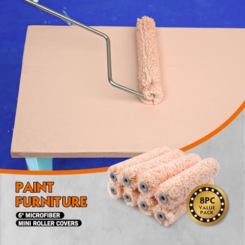ROLLINGDOG 6" Paint Roller Covers Microfiber Paint Roller Sleeves - color: 8PC Microfiber Roller Sleeves