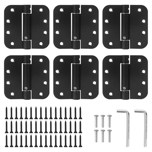 6 Pack Self Closing Door Hinges, 4 Inch Spring Loaded Hinges Adjustable Tension Spring Hinges with 5/8'' Radius Corners, Heavy-Duty Door Hardware for Commercial and Residential Doors, Matte Black