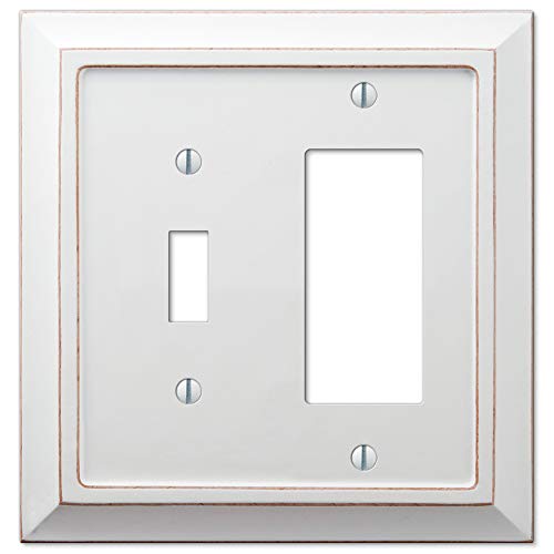 Amerelle 4040TRDW Savannah Wallplate, 1 Toggle / 1 Rocker, Wood, Distressed White, 1-Pack - color: Distressed White, size: 1 Toggle / 1 Rocker