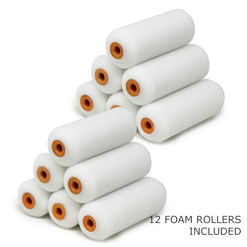 Allgala Foam Paint Roller, 12 Pack 4 inch Shedless High Density Foam Mini Paint Roller Cover for Trim Wall Funiture Doors Cabinets, Cupboards - size: 4" Foam (Pack of 12)