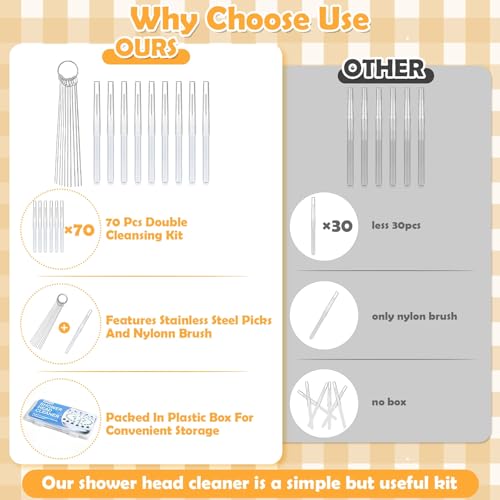 80 Pcs Shower Head Cleaner Tool–Showerhead Cleaning Brushes + Stainless Steel Picks, Small Hole Crevice Cleaning Brush for Shower Head, Shower Head Cleaner for Clog Removal & Hard Water Deposit(White) - color: White
