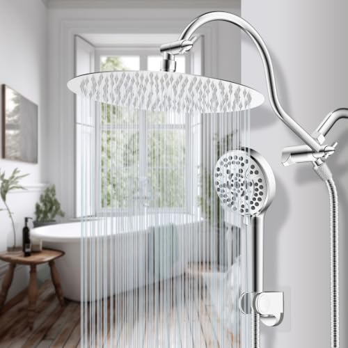 Hibbent All Metal High Pressure Shower Head, 12'' Rainfall Shower Head - color: Chrome, style: Round 12''