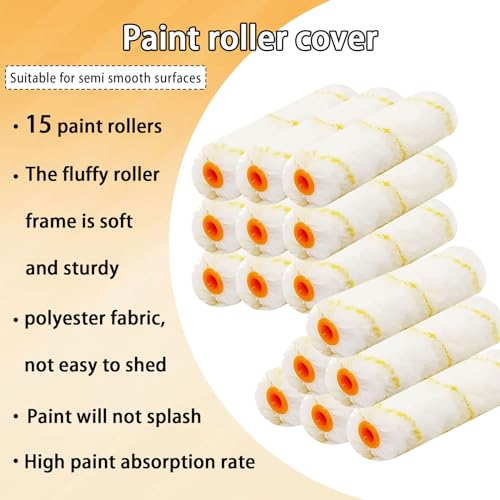15 Pcs Paint Roller Cover with 2 Frame Set,6 inch Microfiber,3/8"Nap - size: 15 pieces 6" Roller+2 Frame