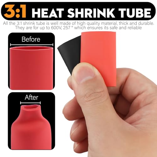 40PCS (8 AWG-3/8(M10) 5/16(M8)) Battery Cable Copper Wire Lugs Ends,Battery Terminal Connectors with pcs 3:1 Heat Shrink Tubing (Red & Black) kit - color: AWG-8