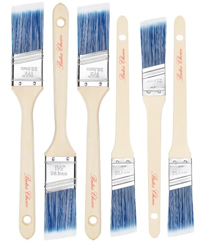 Bates - Angle Paint Brushes, 1" & 1.5", Wood Handle Stain Brushes for Walls & Furniture - color: Wood Handle Angle, size: 6 Pack, 1", 1.5"