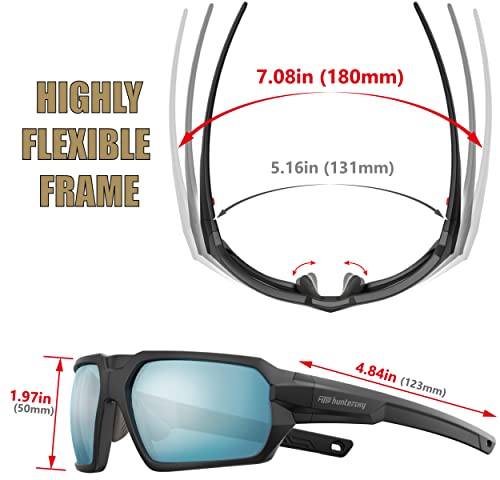HTS HUNTERSKY Ballistic Tactical ANSI Z87.1+ Impact Protection Anti Fog Shooting Glasses Military Grade Airsoft Range - color: Black Blue